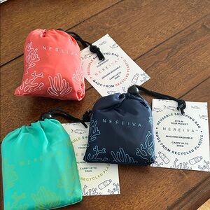 Reusable Shopping Bag Set - Coral, Teal, and Navy